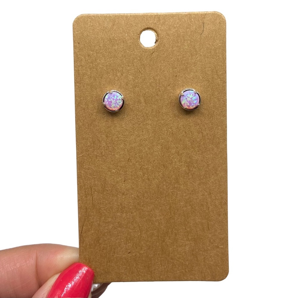Pink Opal Round Stud Earrings - Women Jewelry - Picture 3 of 6